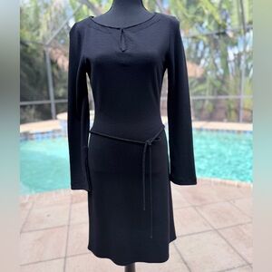 Elie Tahari Elegant Black Wool Long Sleeve Dress